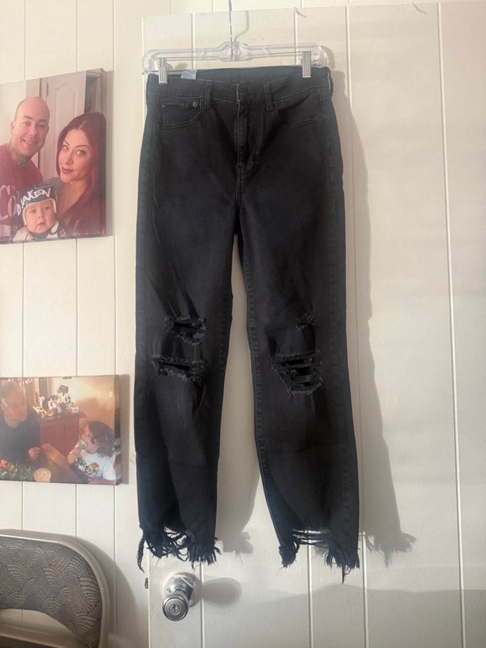 American Eagle Outfitters Black Distressed High-Rise Jeans